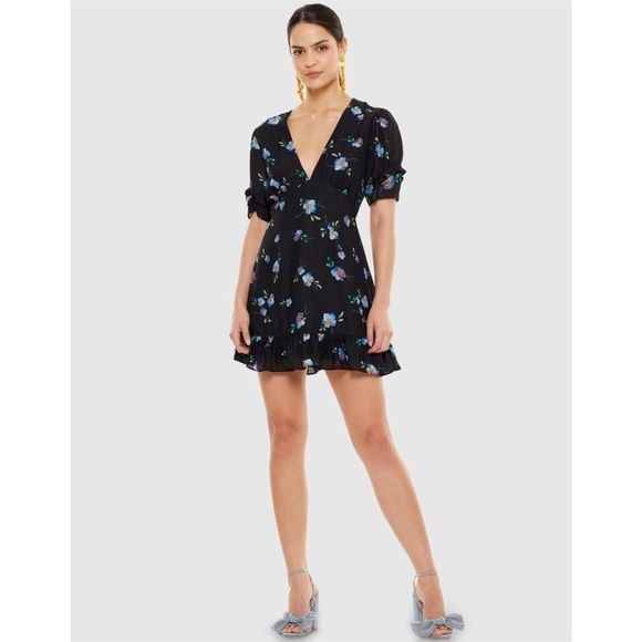 NEW TALULAH Azure Flounce Plunge Neck Mini Dress - Picture 3 of 10